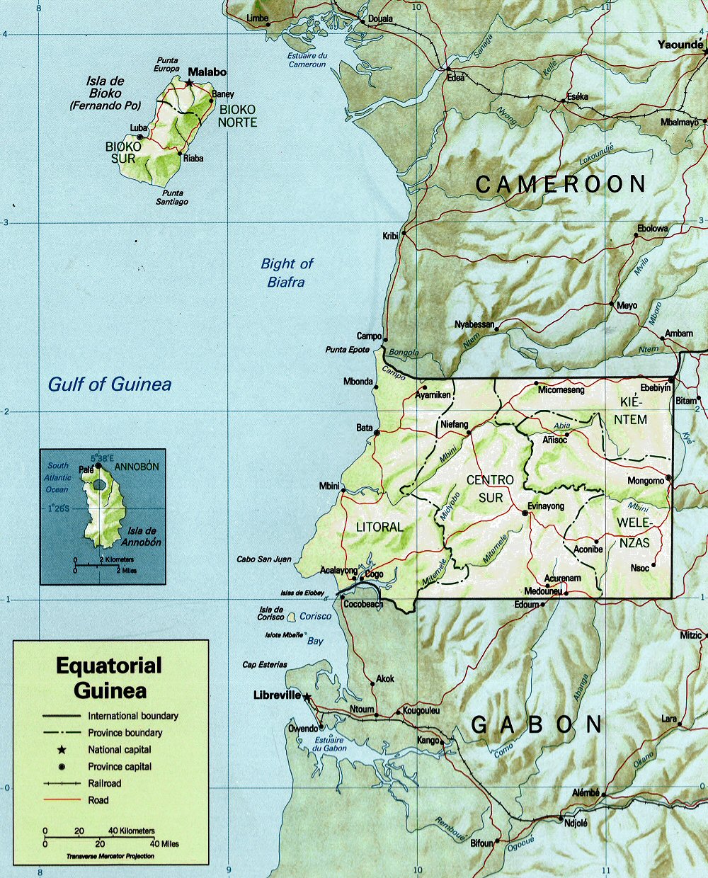 Carte topographique de la Guine Equatoriale.