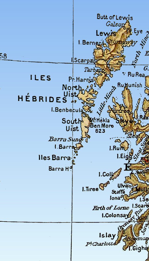 Carte des îles Hébrides.
