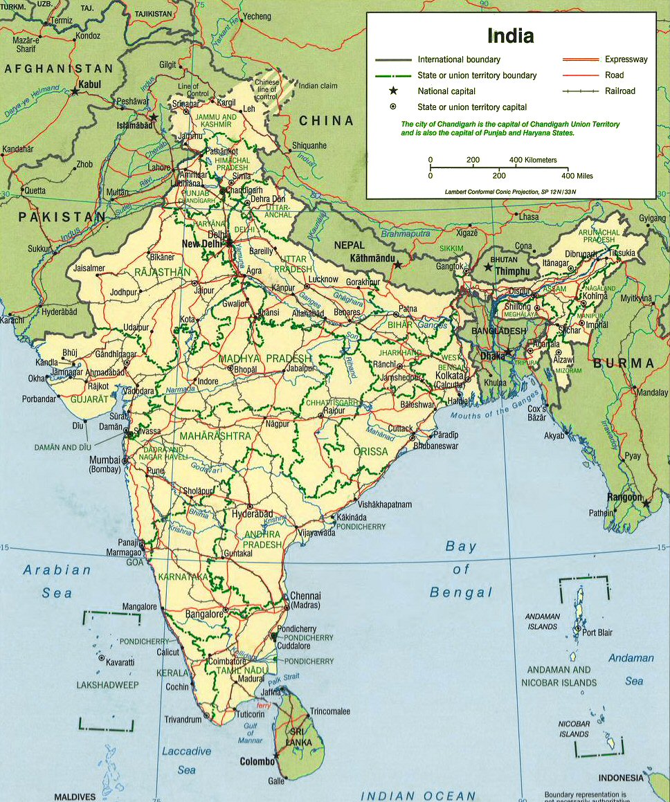 Carte de l'Inde : divisions administratives.