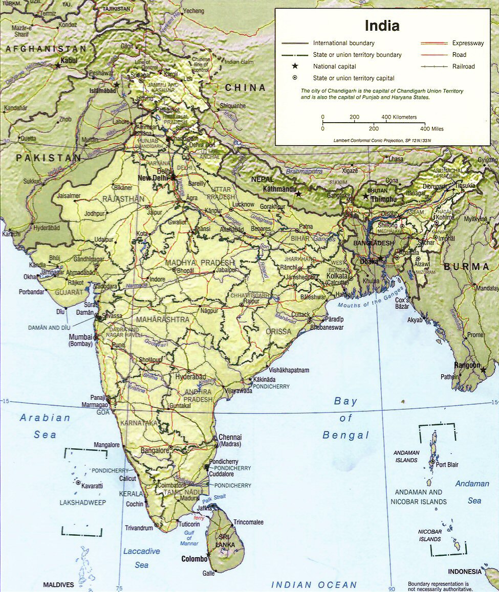Carte de l'Inde (topographie).