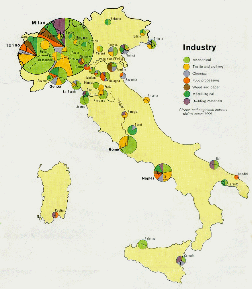 Carte de l'Italie (régions industrielles).