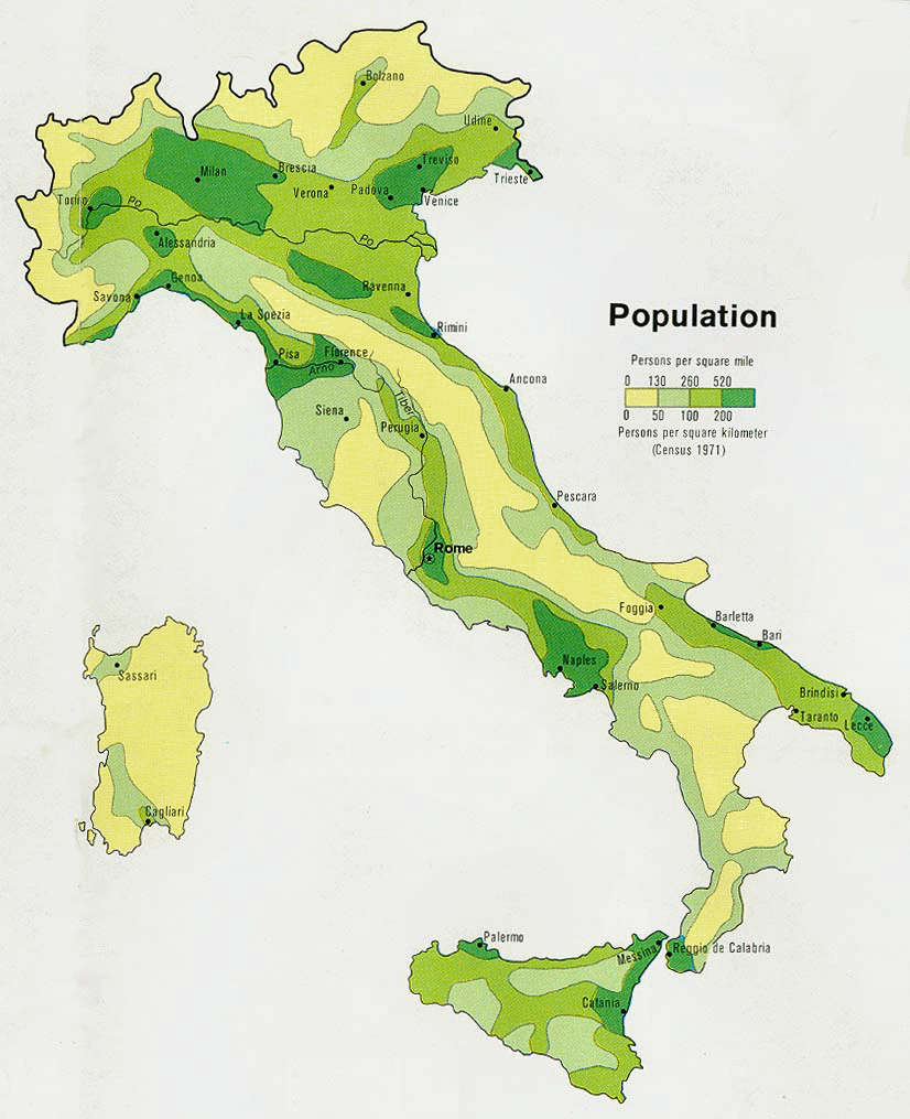 Carte de l'Italie (densité de la population).