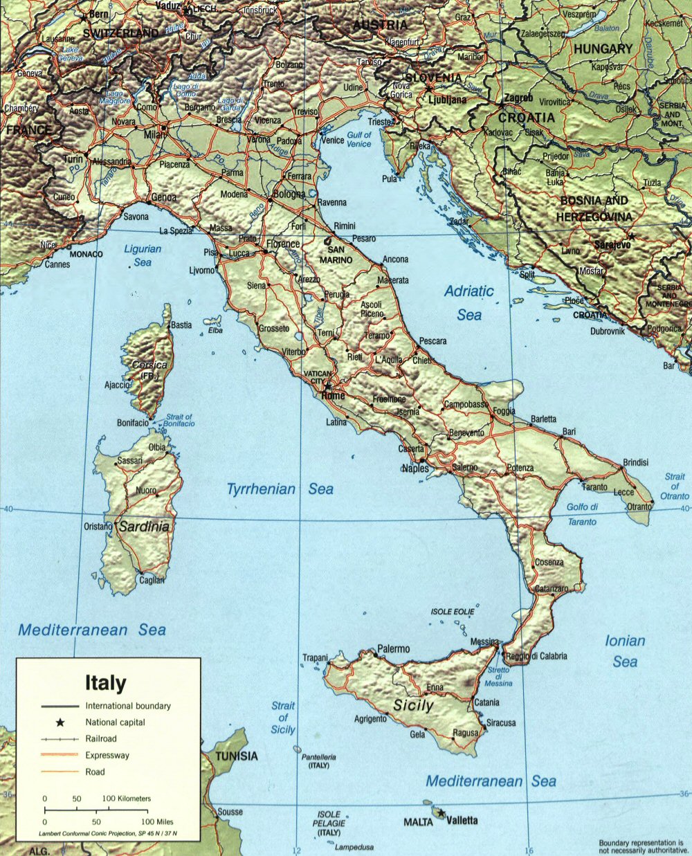 Carte de l'Italie (topographie).