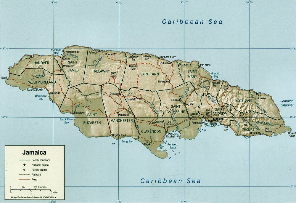 Carte de la Jamaïque.