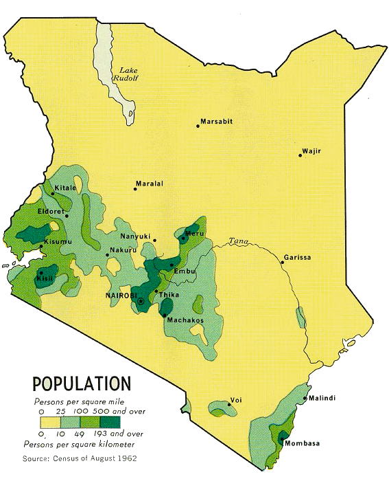 Carte du Kenya (densit de la population).