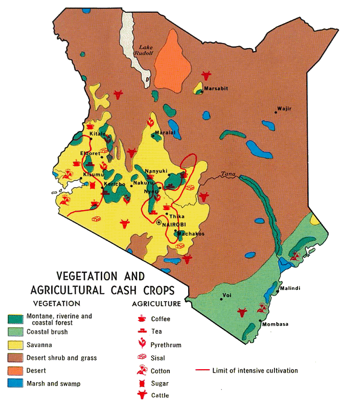 Carte du Kenya (vgtation,agriculture).