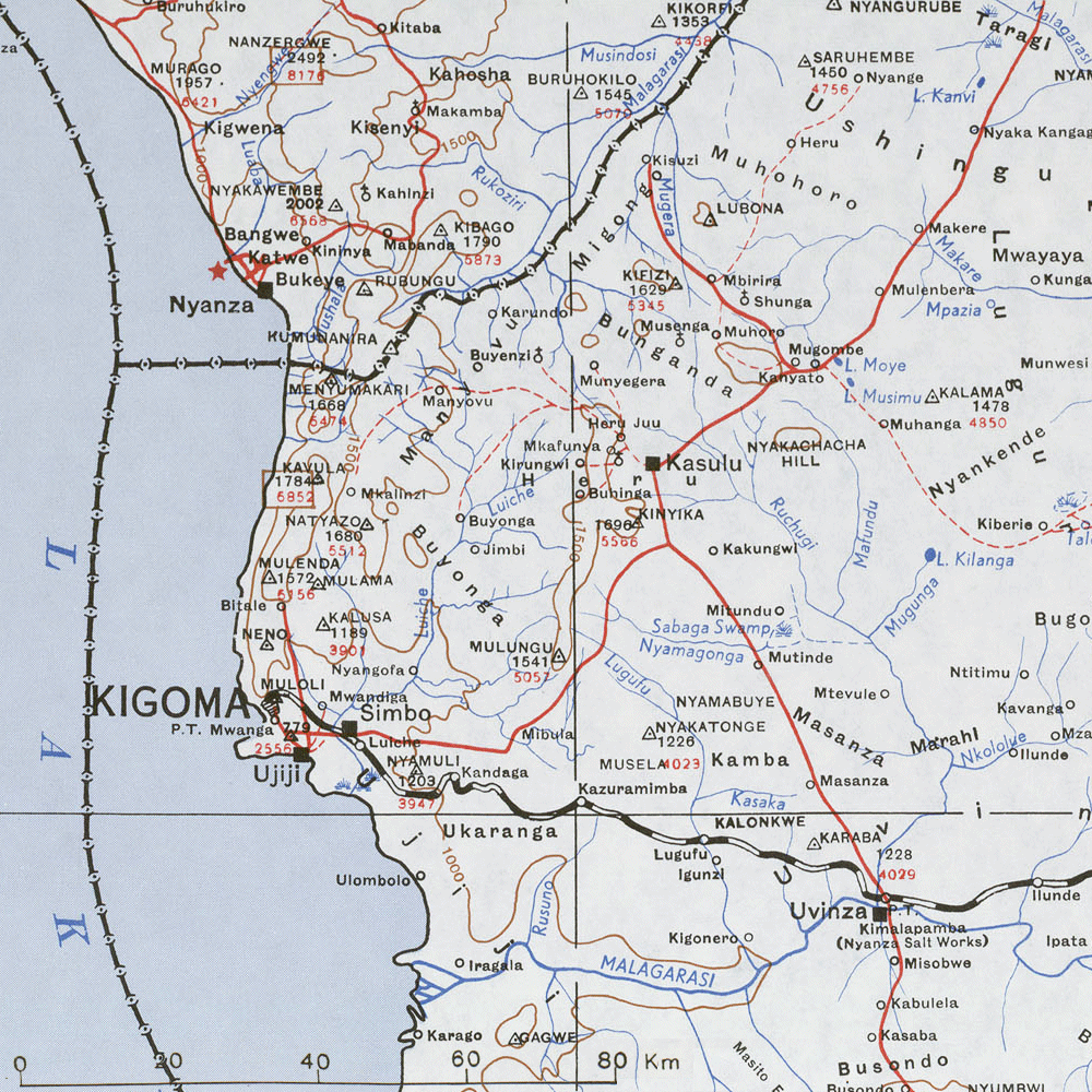 Carte de la Tanzanie : la rgion de Kigoma.