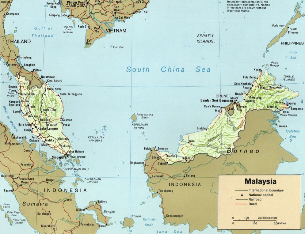 Carte de la Malaisie (topographie).