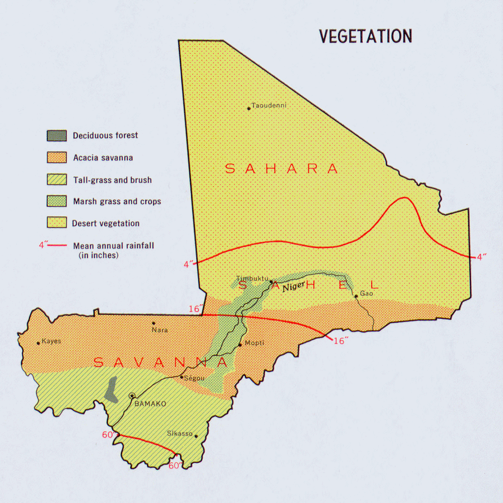 Carte du Mali : les zones de vgtation.