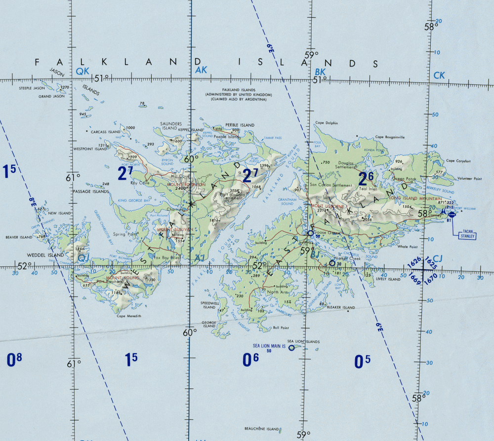 Carte des les Malouines (Falkland)