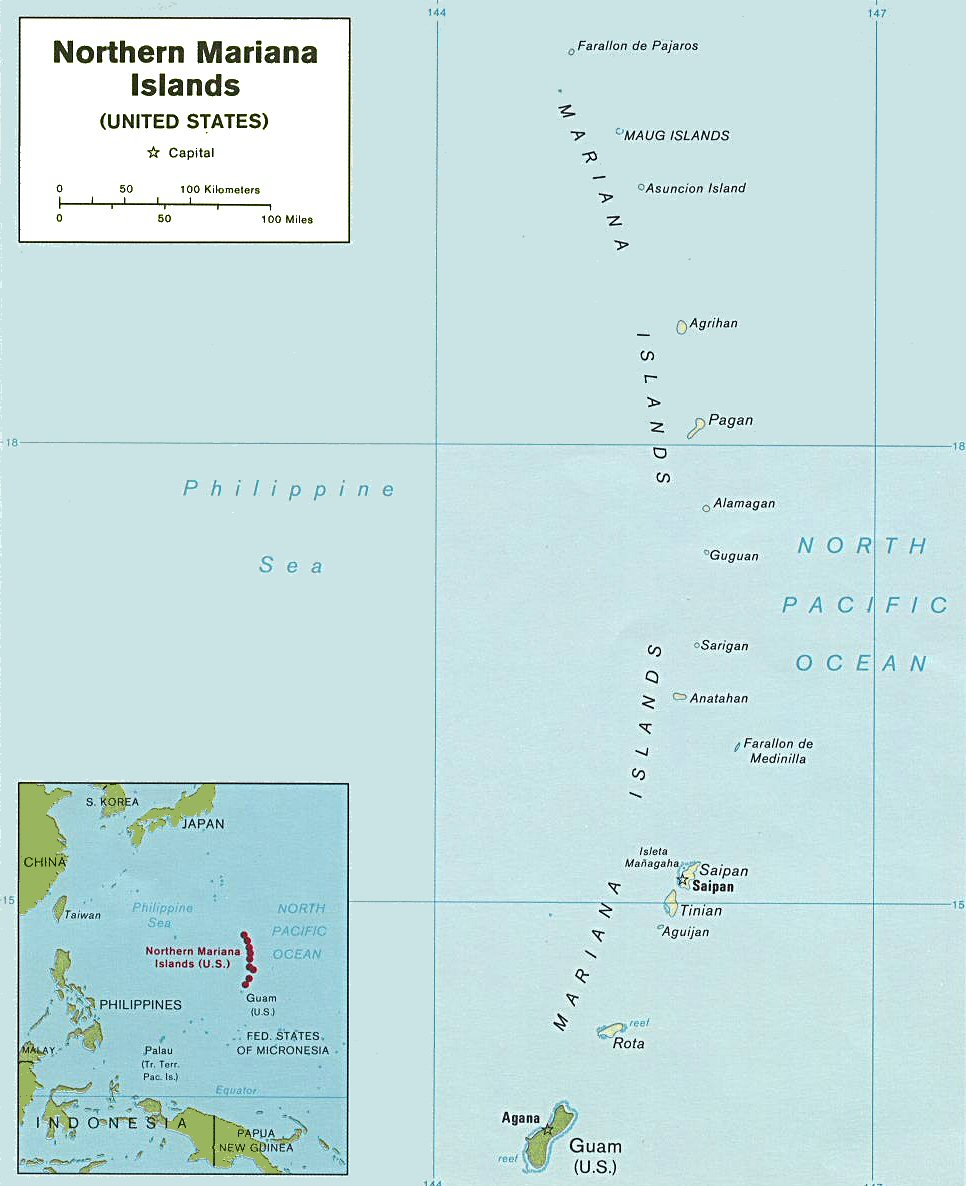 Carte des les Mariannes du Nord.