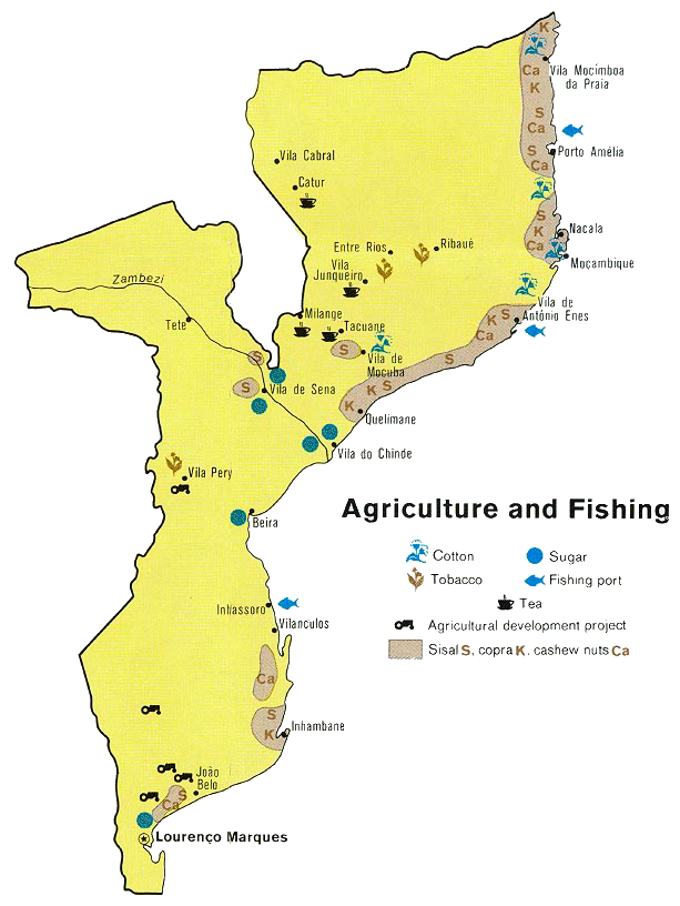 Carte du Mozambique  (agriculture et pche).