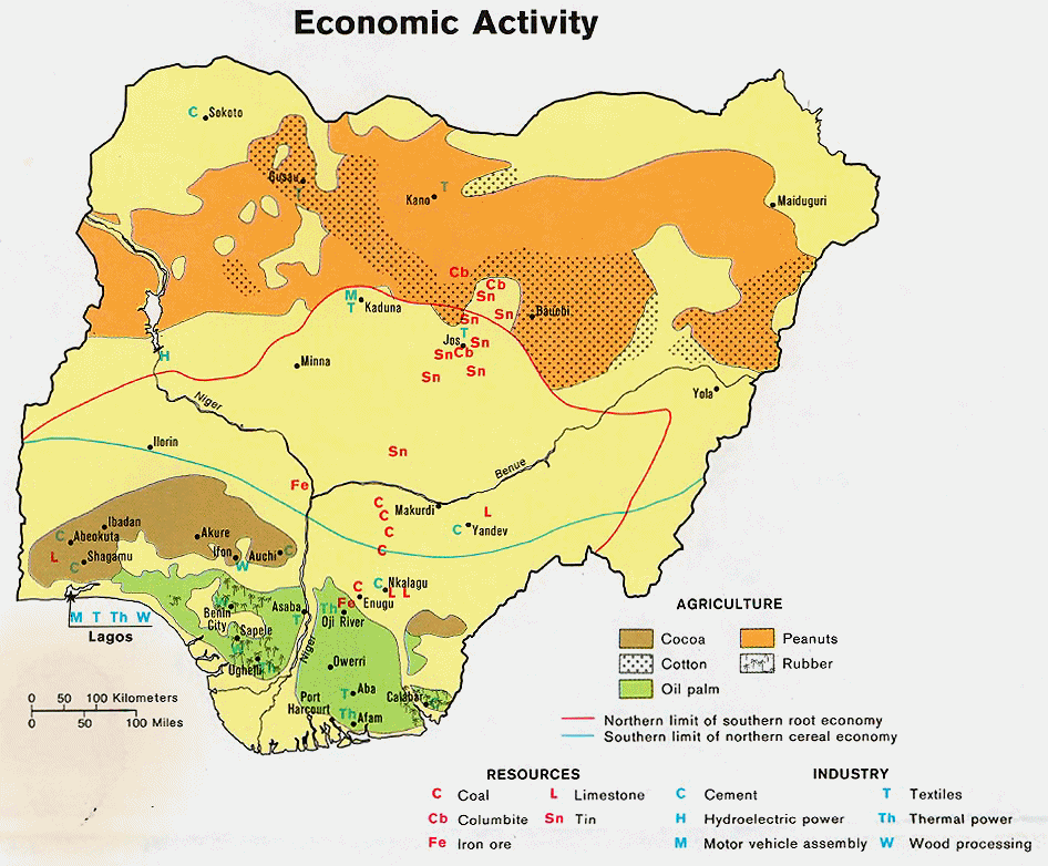 Carte du Nigeria : les activits conomiques.