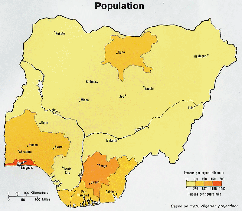 Carte du Nigeria : la densit de population.