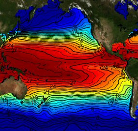 Carte de la température de l'océan Pacifique.
