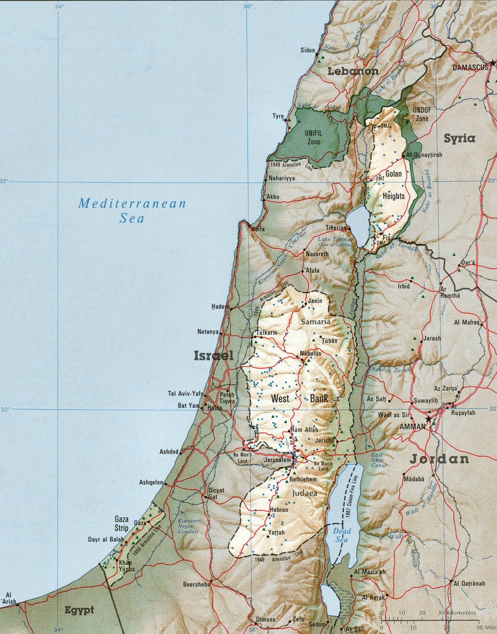 Carte de la Palestine (Territoires Palestiniens).