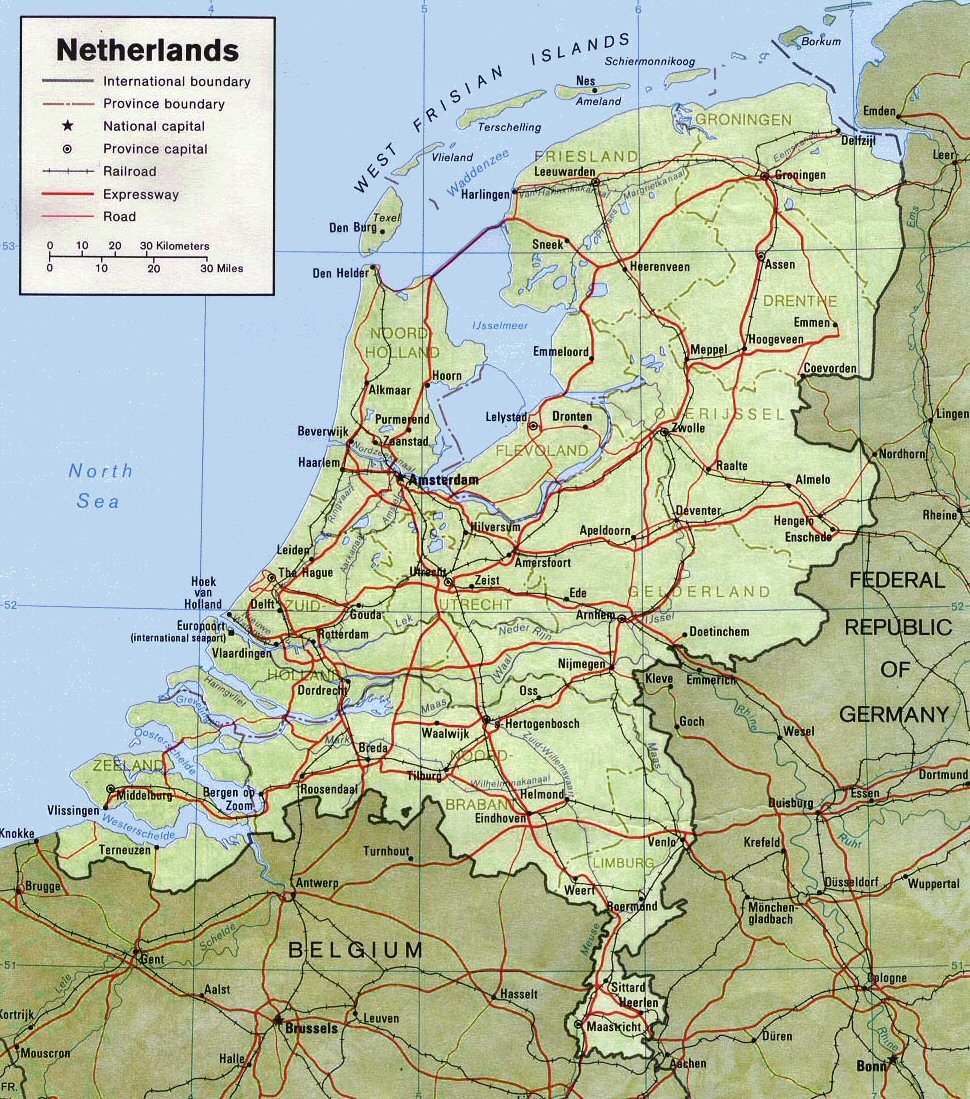 Carte des Pays-Bas (topographie).