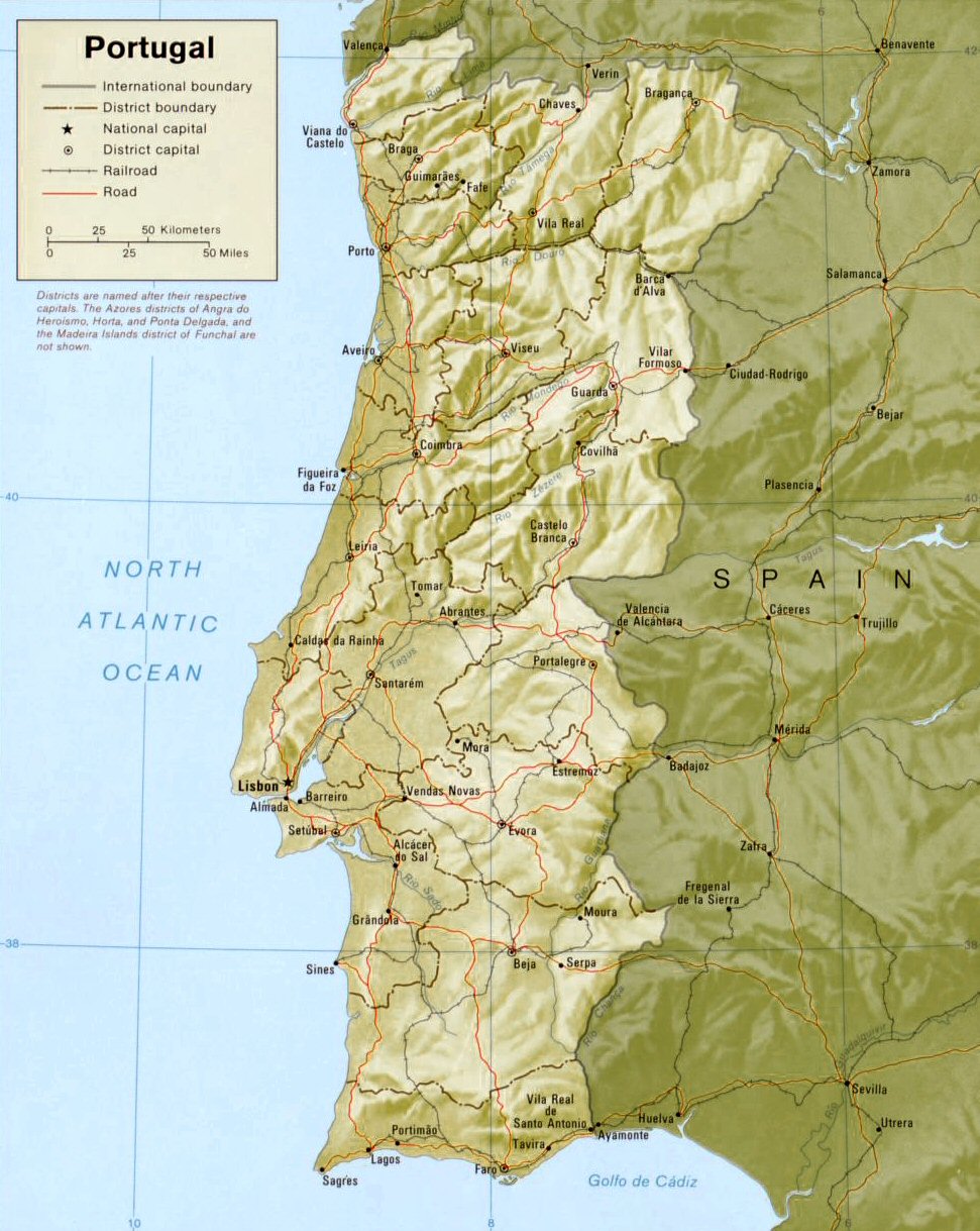 Carte du Portugal (topographie).