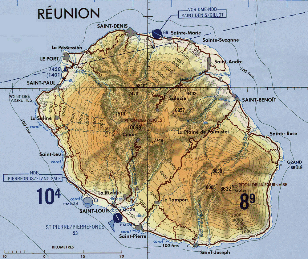 Carte de la Runion (topographie).
