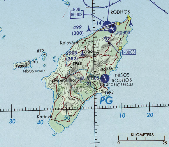 Carte de l'île de Rhodes.