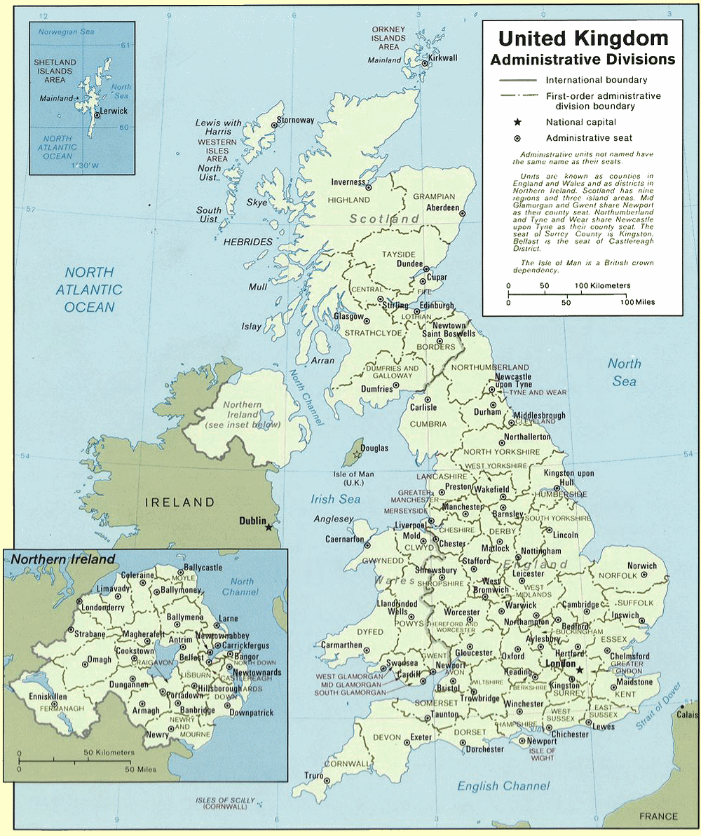 Carte du Royaume Uni (divisions administratives).