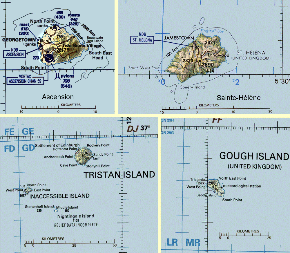 Carte des les Sainte-Hlne, Ascension et Tristan da Cunha.