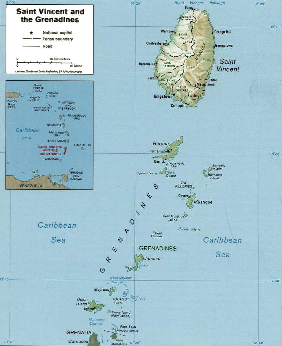 Carte de Saint-Vincent et les Grenadines.