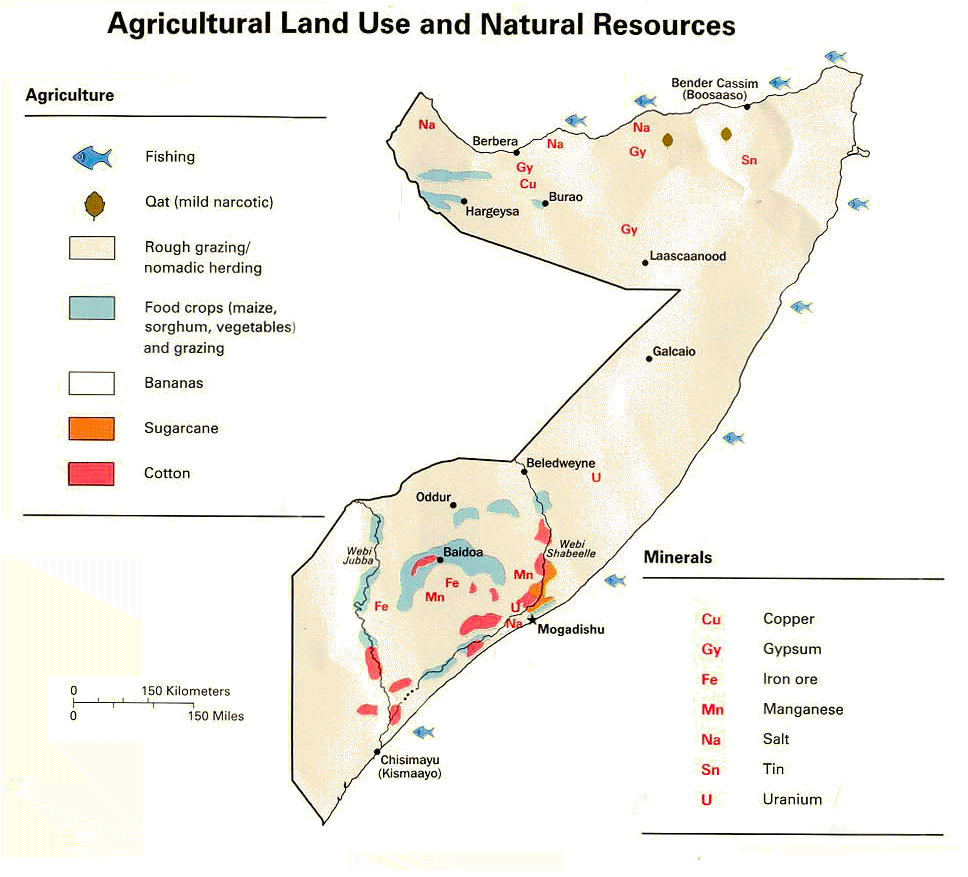 Carte de la Somalie (agriculture, ressources naturelles).