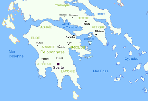 Carte de Sparte et des autres cités grecques.