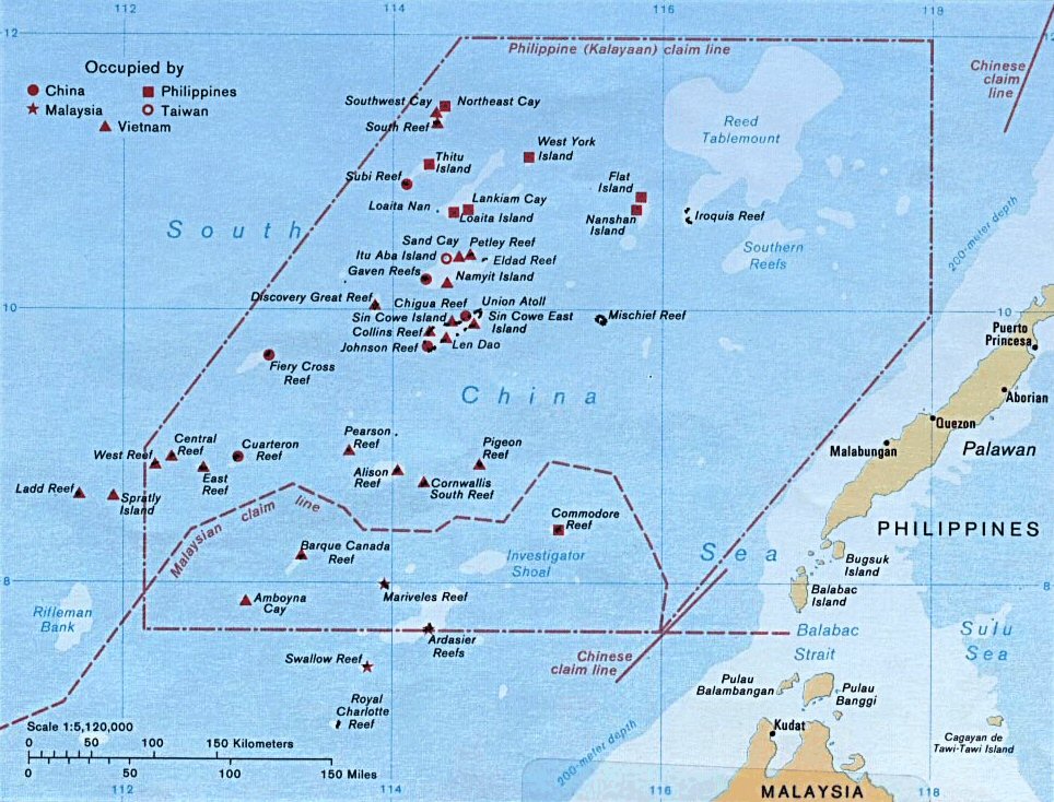 Carte des îles Spratly.