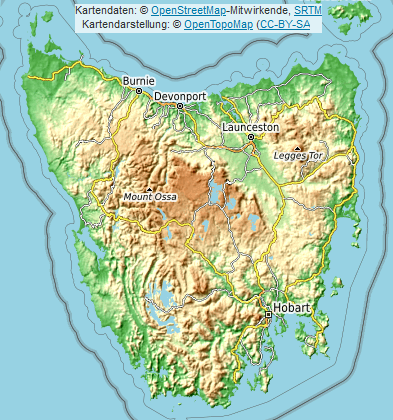 Carte de la Tasmanie.