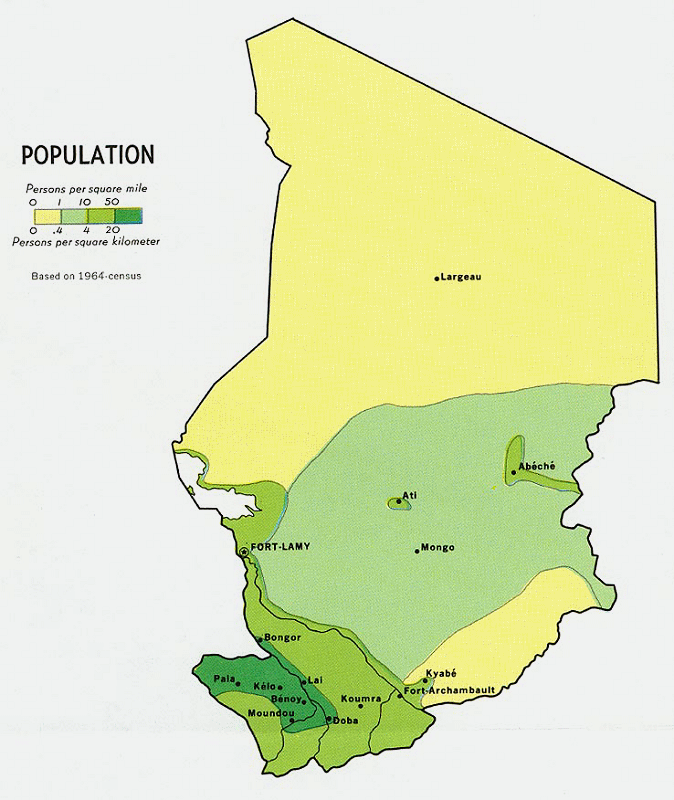 Carte du Tchad : la population.