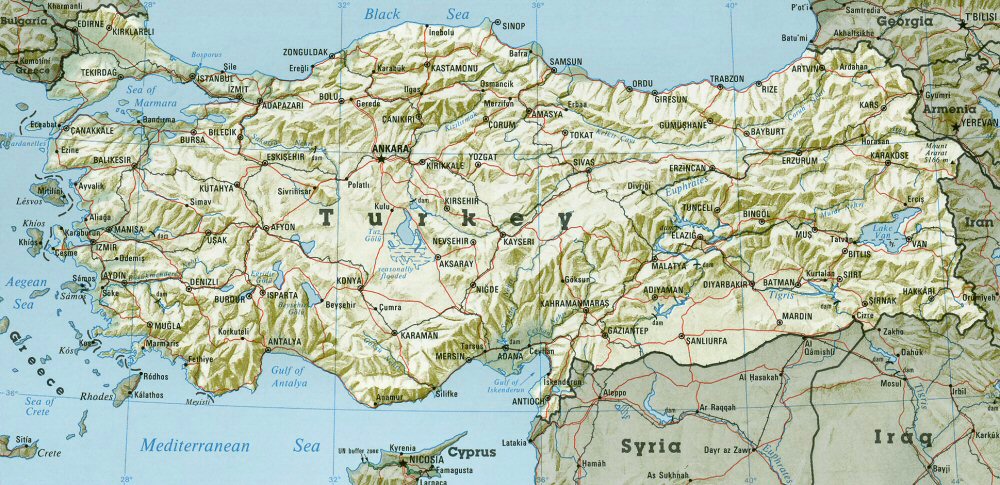 Carte de la Turquie (topographie).