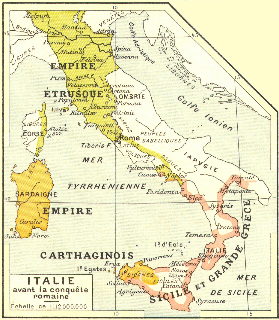 Carte de l'Italie avant la conqute romaine.