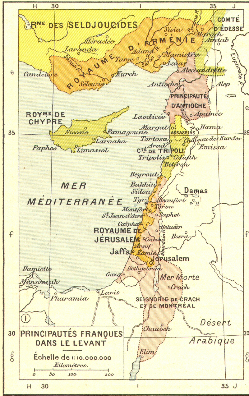 Carte des principauts franques dans le Levant.
