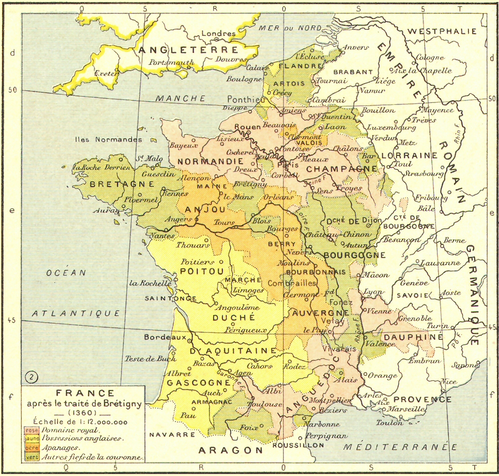 Carte de la France aprs le trait de Brtigny.