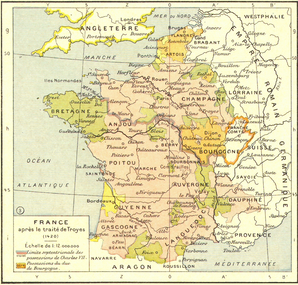 Carte de la France aprs le trait de Troyes.