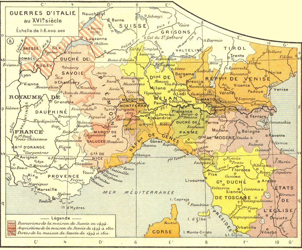 Carte des Guerres d'Italie au XVIe sicle.