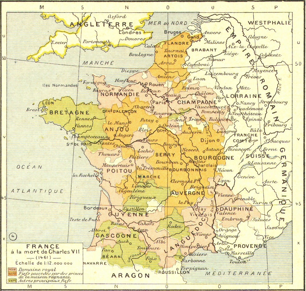 Carte de la France  la mort de Charles VII (1461).