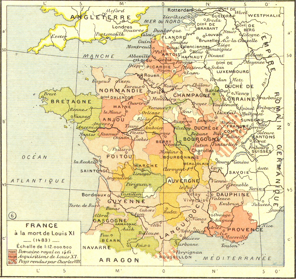 Carte de la France  la mort de Louis XI.