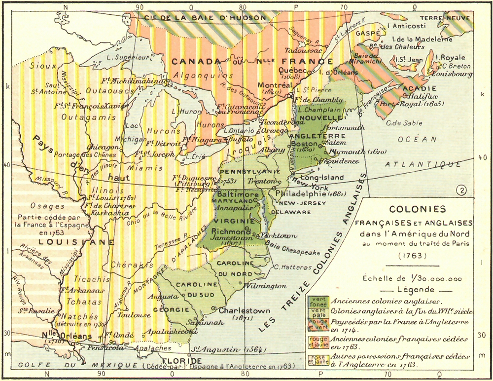 Carte des colonies franaises et anglaises en Amrique du Nord en 1763
