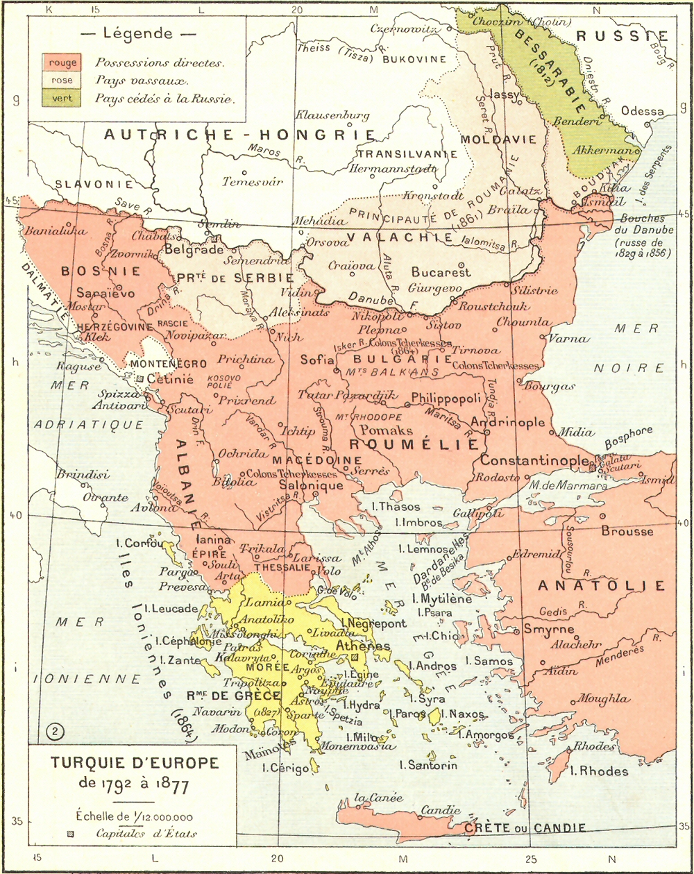 Carte de la Turquie d'Europe de 1792  1877.