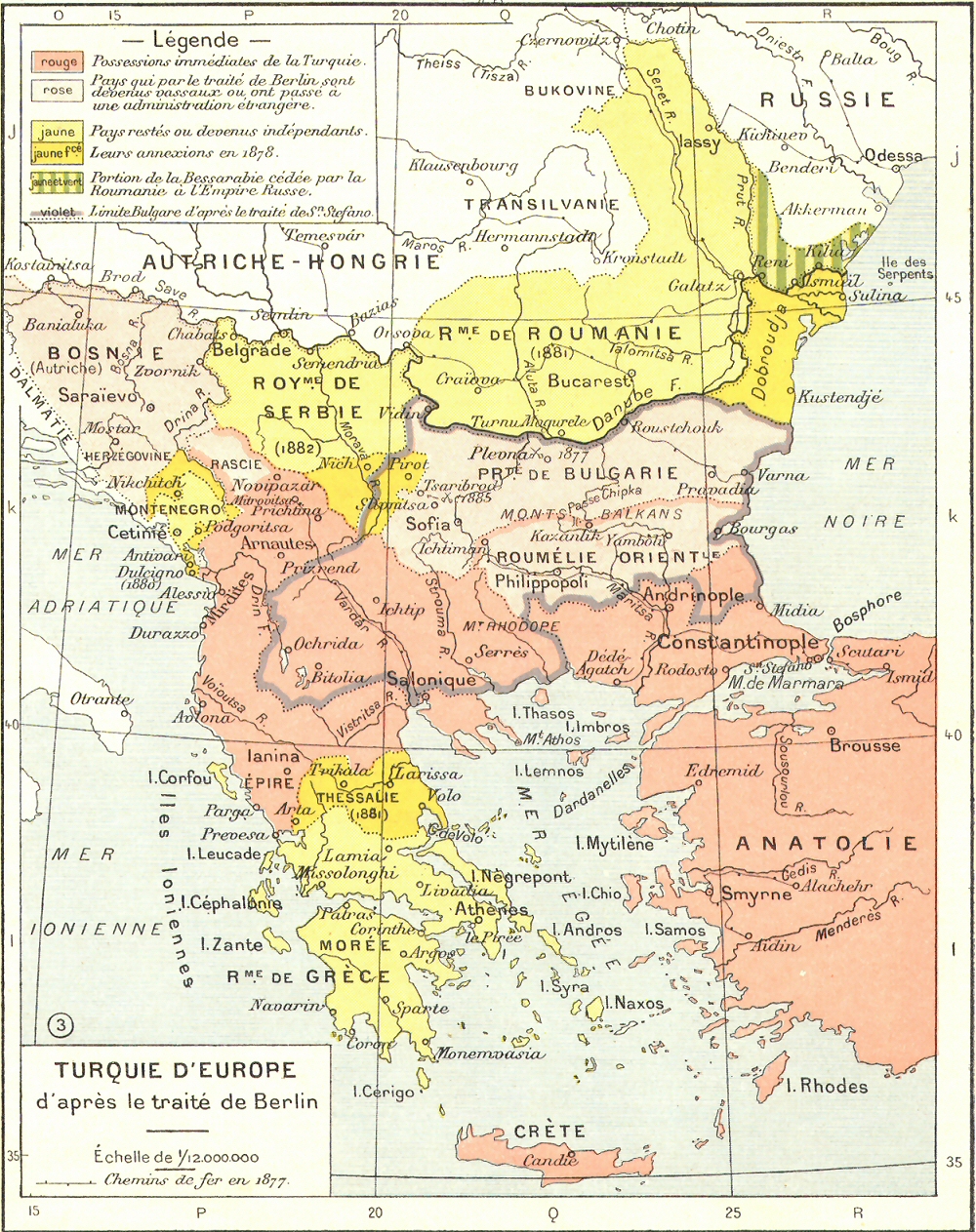 Carte de la Turquie d'aprs le trait de Berlin.