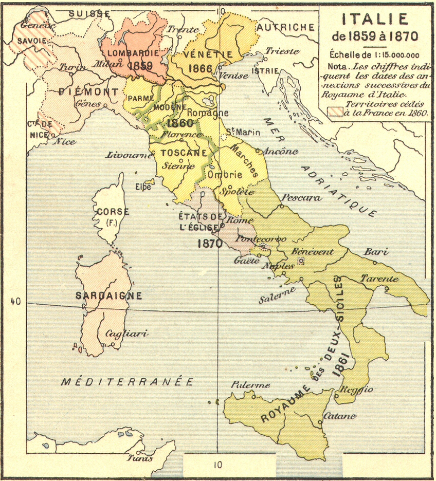 Carte de l'Italie de 1859  1870.