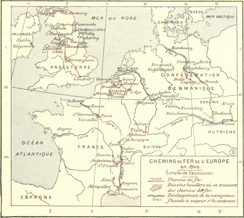 Carte des chemins de fer de l'Europe en 1840