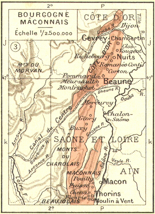 Carte du vignoble de Bourgogne et du Mconnais.