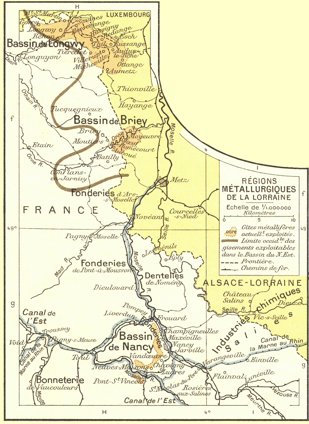 Carte des rgions mtallurgiques de la Lorraine.