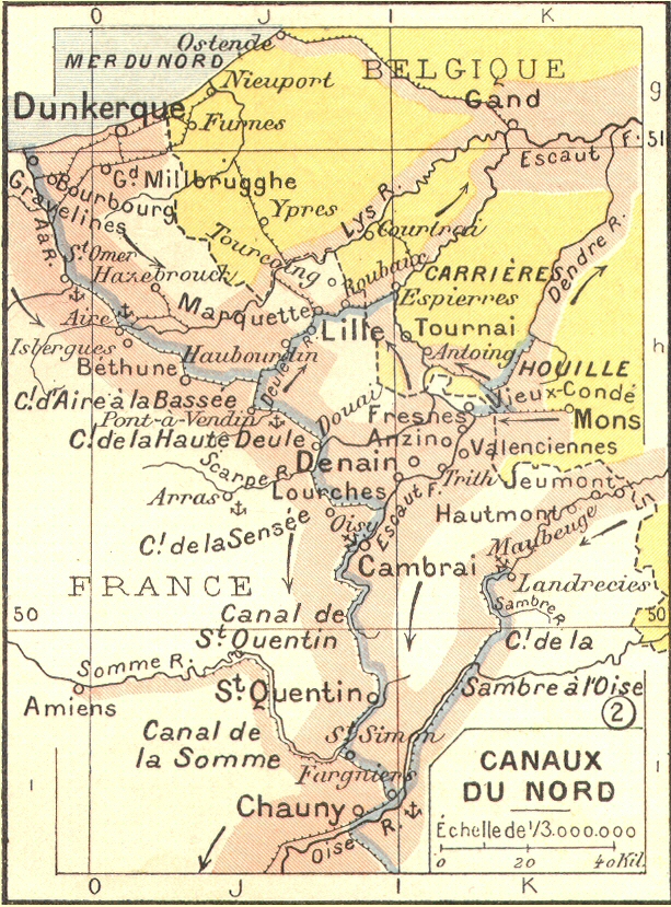 Carte des canaux du Nord.