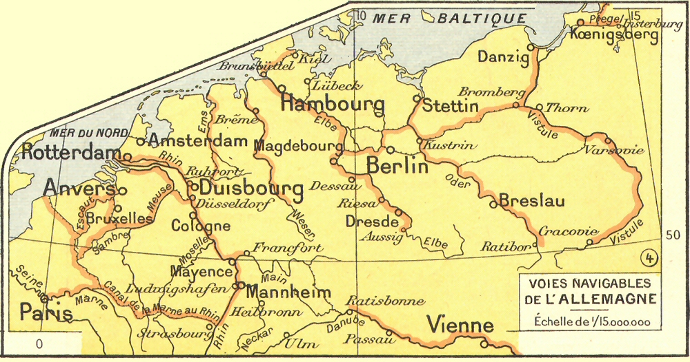 Carte des voies navigables de l'Allemagne.