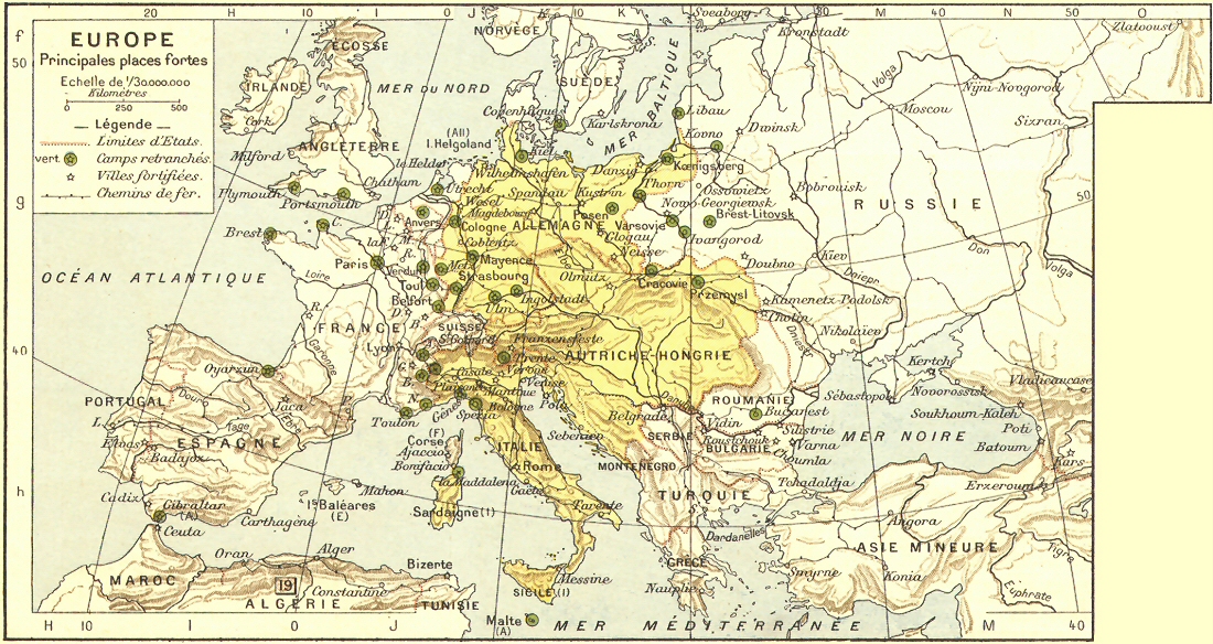Carte des principales places fortes en Europe.